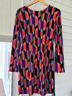 Allen B. By Allen Schwartz Geometric Long-Sleeve Dress in Pink, Orange & Black